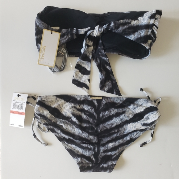 MICHAEL KORS tiger Bandeau BIKINI hipster set XS - Picture 2 of 5